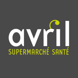 Logo avril supermarché santé sur fond gris.